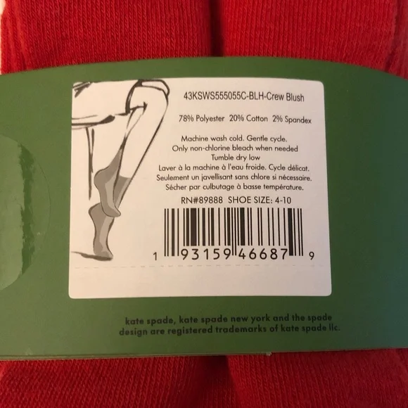 Kate Spade 3 Pair Crew Socks Pink With Doves, Red & White Shoe Size 4-10 NWT - Picture 6 of 11